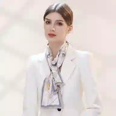 一米画纱 时尚百搭真丝双层喷绘飘带优雅气质长条领巾轻盈装饰 桑蚕丝 丝巾 女款