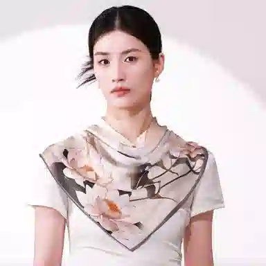 一米画纱 古典花卉雅韵国风真丝方巾旅游装饰素绸缎领巾搭配西装时尚出游 桑蚕丝 丝巾 女款