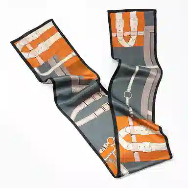 一米画纱 时尚百搭真丝双层喷绘飘带优雅气质长条领巾轻盈装饰 桑蚕丝 丝巾 女款