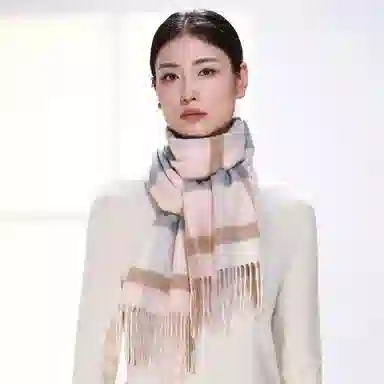 一米画纱 柔软触感经典格纹加厚保暖舒适格子条纹撞色流苏 山羊绒 绒线围巾 男女同款情侣款