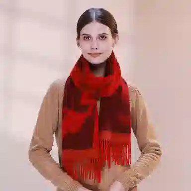 一米画纱 优雅保暖高级气质提花粗纺工艺加厚保暖高端轻奢优雅流苏 山羊绒 绒线围巾 女款