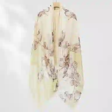 一米画纱 轻盈柔美细腻亲肤保暖空调披肩高档斜纹喷绘印花自然时尚旅游拍照 山羊绒 绒线围巾 女款