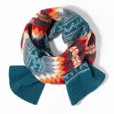 一米画纱 色彩斑斓针织工艺北欧风高级气质撞色条纹提花时尚外搭保暖护颈 绵羊毛 绒线围巾 男女同款情侣款