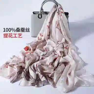 一米画纱 国风古典花卉真丝高级感提花浪漫色彩长巾外出轻盈飘逸披肩 桑蚕丝 丝巾 女款