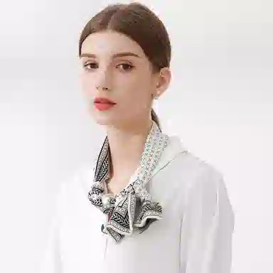 一米画纱 时尚百搭真丝双层喷绘飘带优雅气质长条领巾轻盈装饰 桑蚕丝 丝巾 女款