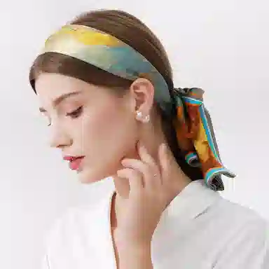 一米画纱 时尚百搭真丝双层喷绘飘带优雅气质长条领巾轻盈装饰 桑蚕丝 丝巾 女款