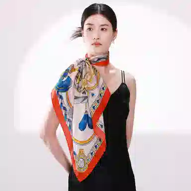 一米画纱 古典花卉雅韵国风真丝方巾旅游装饰素绸缎领巾搭配西装时尚出游 桑蚕丝 丝巾 女款