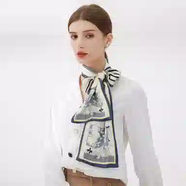 一米画纱 时尚百搭真丝双层喷绘飘带优雅气质长条领巾轻盈装饰 桑蚕丝 丝巾 女款