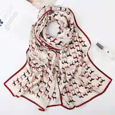 一米画纱 青春洋气丝滑优雅链条抽象图案长款披肩素绉缎出游装饰百搭长巾 桑蚕丝 丝巾 女款