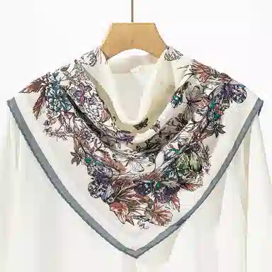 一米画纱 精致典雅月牙边双乔缎喷绘真丝职业领巾百搭气质 桑蚕丝 丝巾 女款