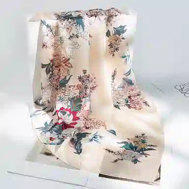 一米画纱 古典花卉雅韵国风真丝方巾旅游装饰素绸缎领巾搭配西装时尚出游 桑蚕丝 丝巾 女款