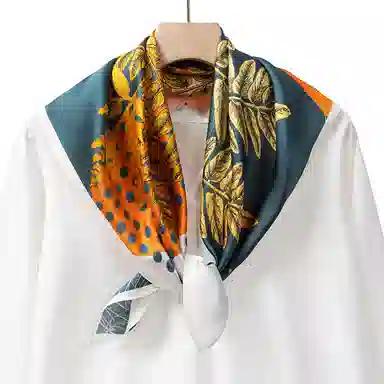 一米画纱 古典花卉雅韵国风真丝方巾旅游装饰素绸缎领巾搭配西装时尚出游 桑蚕丝 丝巾 女款