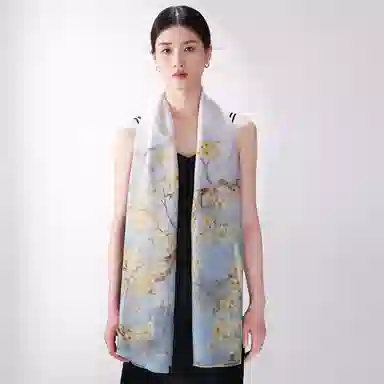 一米画纱 田园花卉轻盈飘逸中式浪漫雪纺真丝沙巾丝滑细腻披肩 桑蚕丝 丝巾 女款