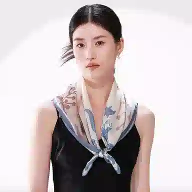 一米画纱 丝绸质感花卉图案国风印花真丝方巾踏青郊游装饰领巾拍照搭配 桑蚕丝 丝巾 女款