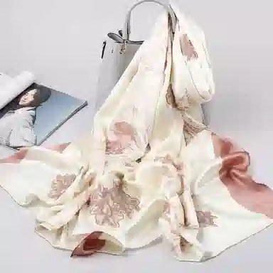 一米画纱 奢靡凝香高贵精致古典气质重工贴花喷绘真丝长款 桑蚕丝 丝巾 女款