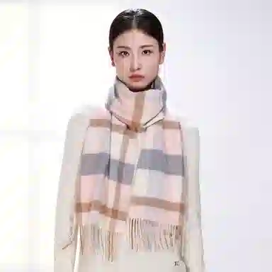 一米画纱 柔软触感经典格纹加厚保暖舒适格子条纹撞色流苏 山羊绒 绒线围巾 男女同款情侣款