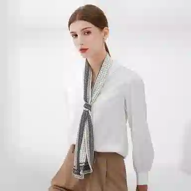 一米画纱 时尚百搭真丝双层喷绘飘带优雅气质长条领巾轻盈装饰 桑蚕丝 丝巾 女款