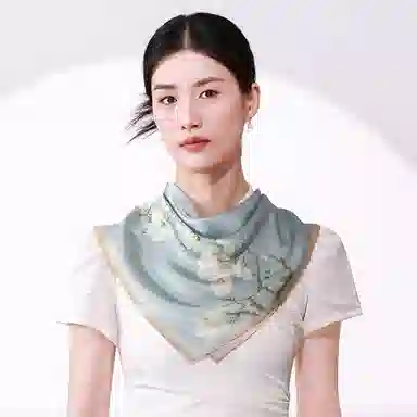 一米画纱 丝绸质感花卉图案国风印花真丝方巾踏青郊游装饰领巾拍照搭配 桑蚕丝 丝巾 女款
