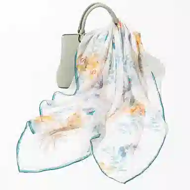 一米画纱 清新飘逸气质外搭披肩大方巾优雅亲肤外出真丝雪纺喷绘防晒 桑蚕丝 丝巾 女款