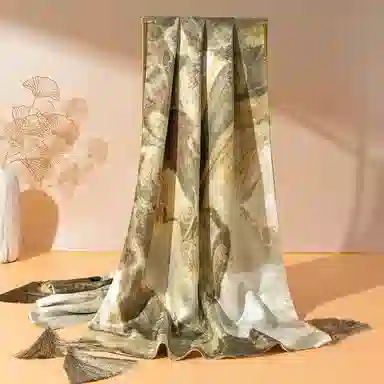 一米画纱 中式轻奢优雅古风时尚挂穗高级感喷绘奢魅系列精致女人味 桑蚕丝 丝巾 女款