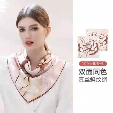 一米画纱 中式国风高雅山茶花系列斜纹中方巾双面西装领巾优雅 桑蚕丝 丝巾 女款