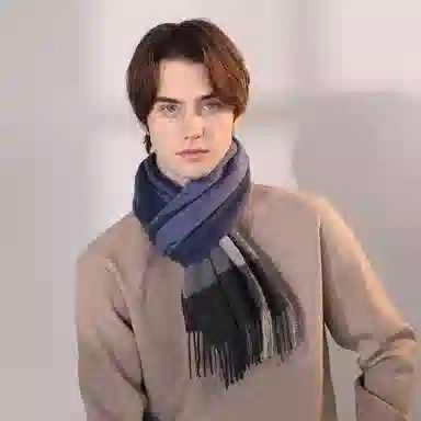 一米画纱 柔软亲肤长款加厚保暖时尚休闲气质格纹流苏潮流舒适 绵羊毛 绒线围巾 男女同款情侣款