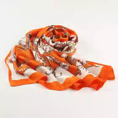 一米画纱 青春洋气丝滑优雅链条抽象图案长款披肩素绉缎出游装饰百搭长巾 桑蚕丝 丝巾 女款