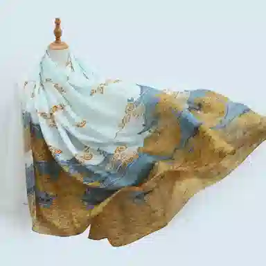 一米画纱 国风古典花卉真丝高级感提花浪漫色彩长巾外出轻盈飘逸披肩 桑蚕丝 丝巾 女款