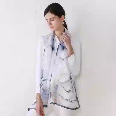 一米画纱 田园花卉轻盈飘逸中式浪漫雪纺真丝沙巾丝滑细腻披肩 桑蚕丝 丝巾 女款