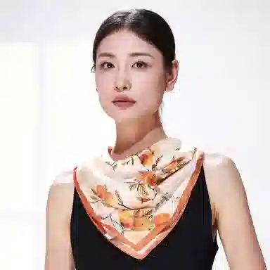 一米画纱 优雅中式花朵图案精致真丝材质高品质斜纹绸印花方巾如画系列 桑蚕丝 丝巾 女款