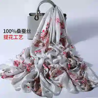 一米画纱 国风古典花卉真丝高级感提花浪漫色彩长巾外出轻盈飘逸披肩 桑蚕丝 丝巾 女款