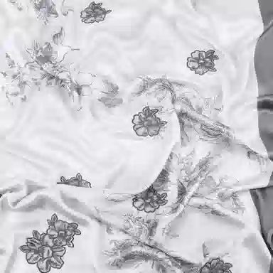 一米画纱 奢靡凝香高贵精致古典气质重工贴花喷绘真丝长款 桑蚕丝 丝巾 女款