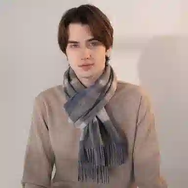 一米画纱 柔软触感经典格纹加厚保暖舒适格子条纹撞色流苏 山羊绒 绒线围巾 男女同款情侣款