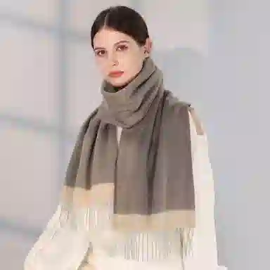 一米画纱 双面双色美拉德风高品质个性流苏外搭时尚加厚保暖轻奢舒适 山羊绒 绒线围巾 女款