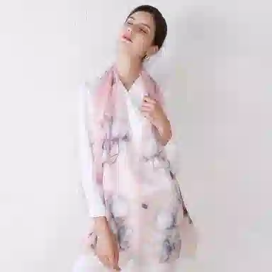 一米画纱 田园花卉轻盈飘逸中式浪漫雪纺真丝沙巾丝滑细腻披肩 桑蚕丝 丝巾 女款