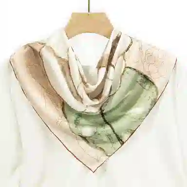 一米画纱 中式国风高雅山茶花系列斜纹中方巾双面西装领巾优雅 桑蚕丝 丝巾 女款