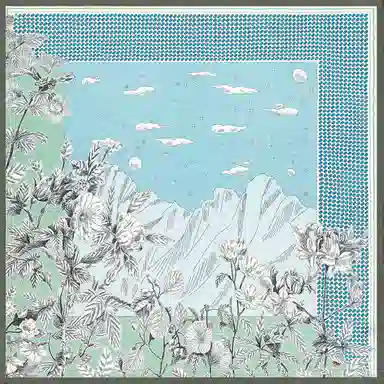 一米画纱 精致典雅月牙边双乔缎喷绘真丝职业领巾百搭气质 桑蚕丝 丝巾 女款