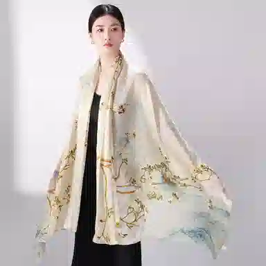 一米画纱 国风古典花卉真丝高级感提花浪漫色彩长巾外出轻盈飘逸披肩 桑蚕丝 丝巾 女款