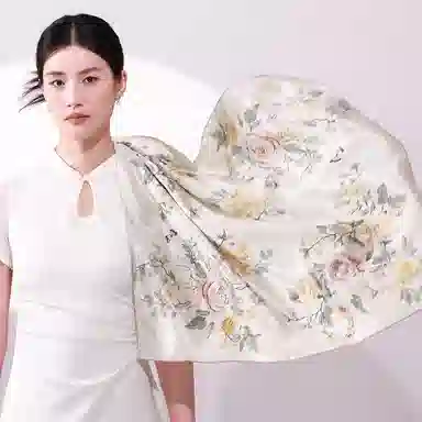 一米画纱 中式古典花园系列复古花萝方巾外搭出游气质国风双面双色 桑蚕丝 丝巾 女款