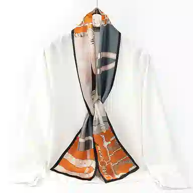 一米画纱 时尚百搭真丝双层喷绘飘带优雅气质长条领巾轻盈装饰 桑蚕丝 丝巾 女款