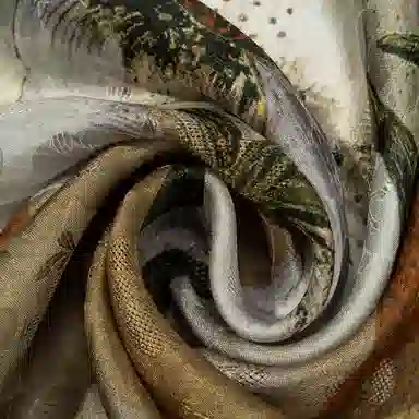 一米画纱 轻奢复古花卉图案花萝真丝喷绘优雅气质丝绸旗袍 桑蚕丝 丝巾 女款