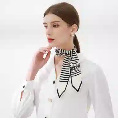 一米画纱 学院风简约百搭多功能尖角斜纹绸领巾小长条发带绑包包装饰 桑蚕丝 丝巾 女款