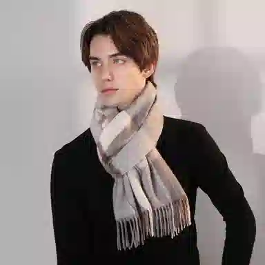 一米画纱 柔软触感经典格纹加厚保暖舒适格子条纹撞色流苏 山羊绒 绒线围巾 男女同款情侣款