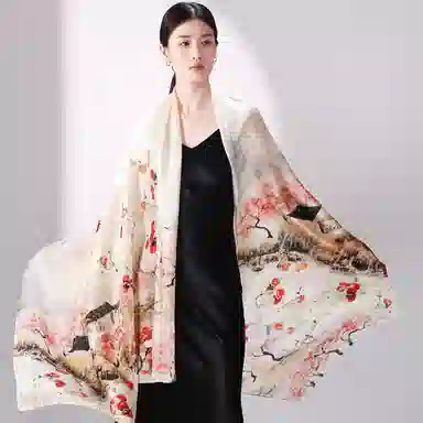 一米画纱 国风古典花卉真丝高级感提花浪漫色彩长巾外出轻盈飘逸披肩 桑蚕丝 丝巾 女款