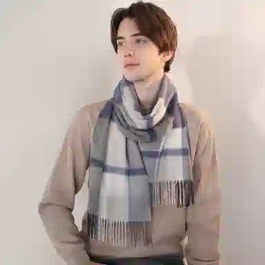 一米画纱 柔软触感经典格纹加厚保暖舒适格子条纹撞色流苏 山羊绒 绒线围巾 男女同款情侣款