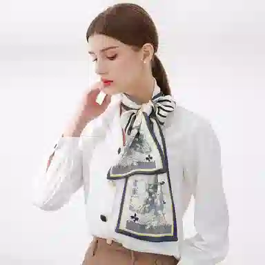 一米画纱 时尚百搭真丝双层喷绘飘带优雅气质长条领巾轻盈装饰 桑蚕丝 丝巾 女款