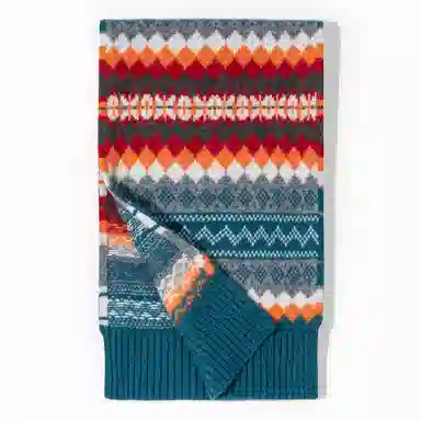 一米画纱 色彩斑斓针织工艺北欧风高级气质撞色条纹提花时尚外搭保暖护颈 绵羊毛 绒线围巾 男女同款情侣款