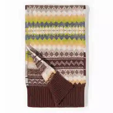 一米画纱 色彩斑斓针织工艺北欧风高级气质撞色条纹提花时尚外搭保暖护颈 绵羊毛 绒线围巾 男女同款情侣款