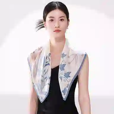 一米画纱 丝绸质感花卉图案国风印花真丝方巾踏青郊游装饰领巾拍照搭配 桑蚕丝 丝巾 女款