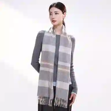 一米画纱 柔软触感经典格纹加厚保暖舒适格子条纹撞色流苏 山羊绒 绒线围巾 男女同款情侣款